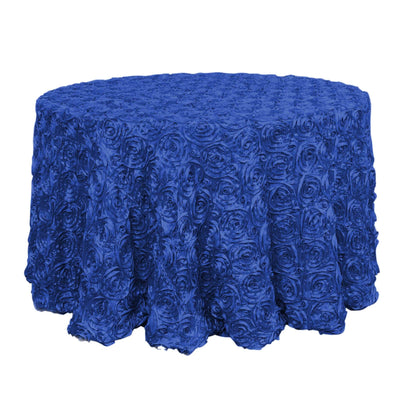 Satin 120" Round Tablecloth Royal Blue - Grandiose 3D Rosette with Seamless Finish Table Cover - Linen Luxes