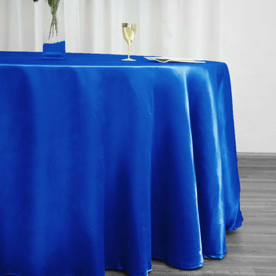 Satin 120" Round Tablecloth Royal Blue - Stylish Seamless Table Cover - Linen Luxes