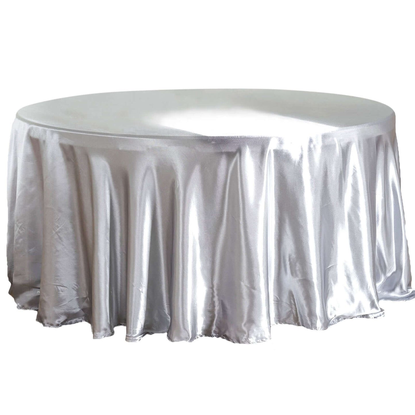 Satin 120" Round Tablecloth Silver - Stylish Seamless Table Cover - Linen Luxes