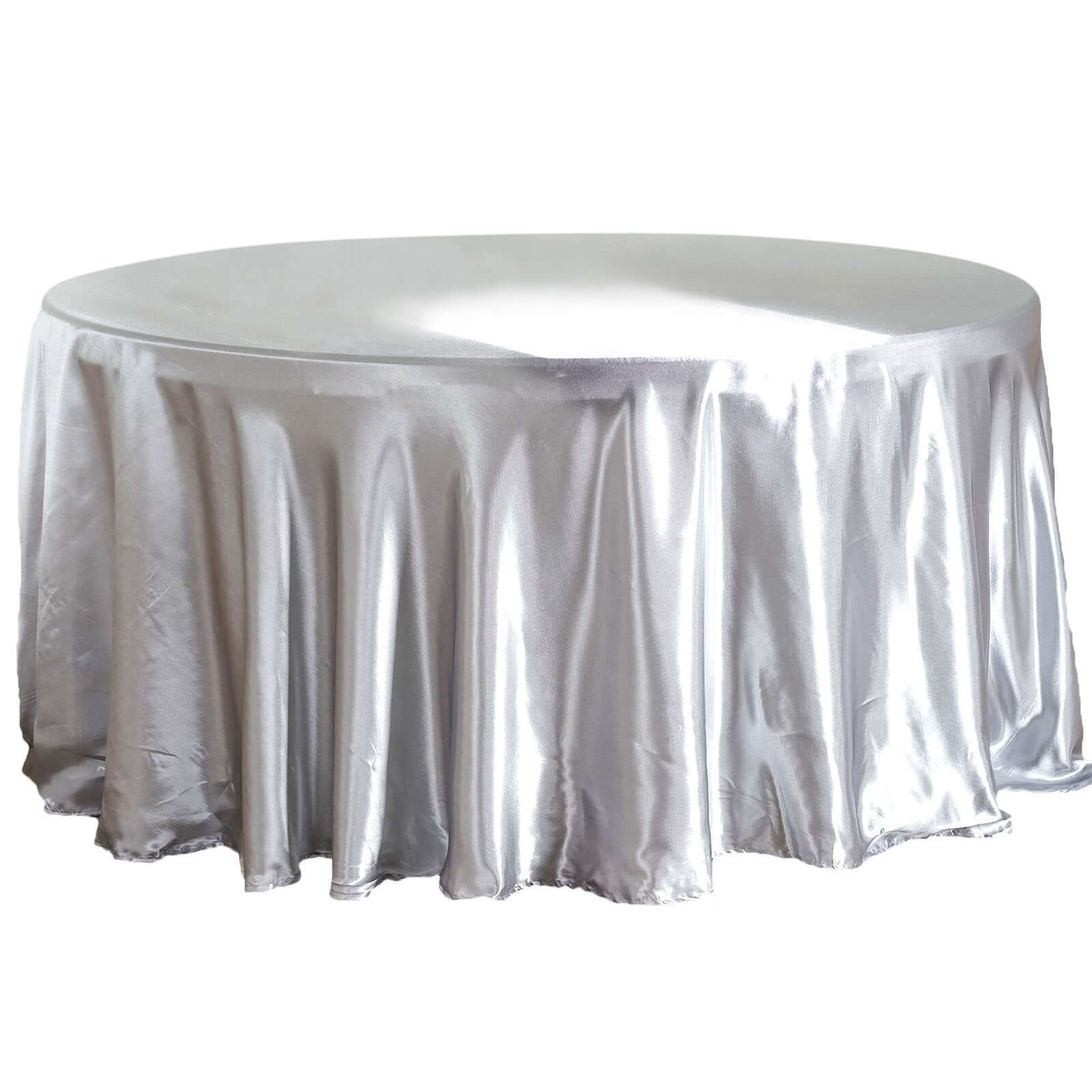 Satin 120" Round Tablecloth Silver - Stylish Seamless Table Cover - Linen Luxes