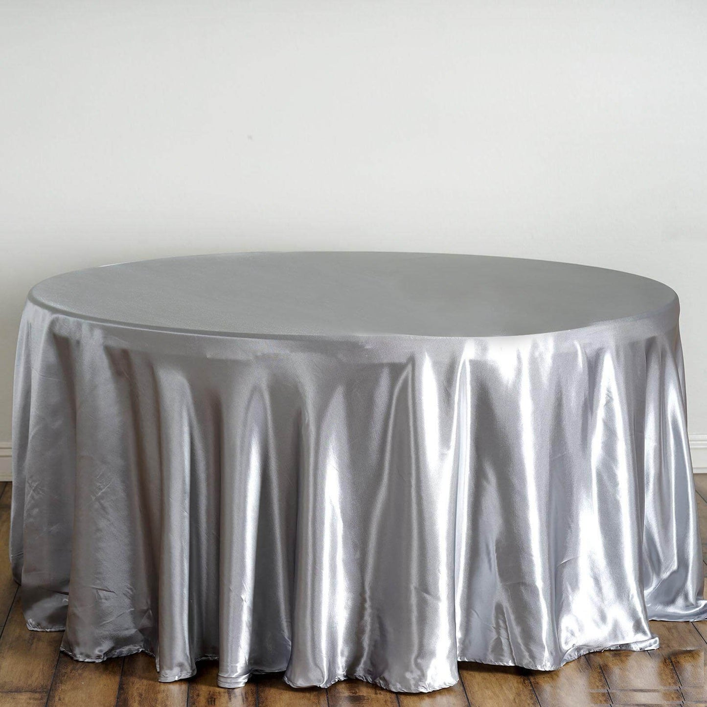Satin 120" Round Tablecloth Silver - Stylish Seamless Table Cover - Linen Luxes