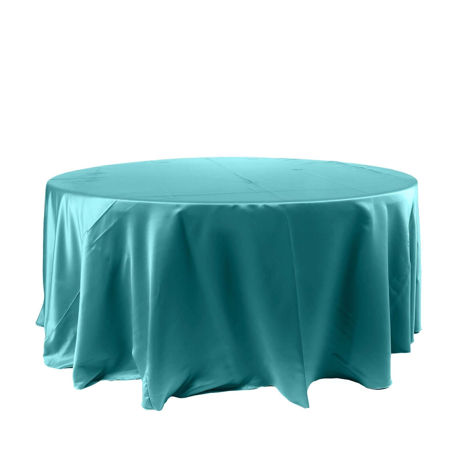 Satin 120" Round Tablecloth Turquoise - Stylish Seamless Table Cover - Linen Luxes