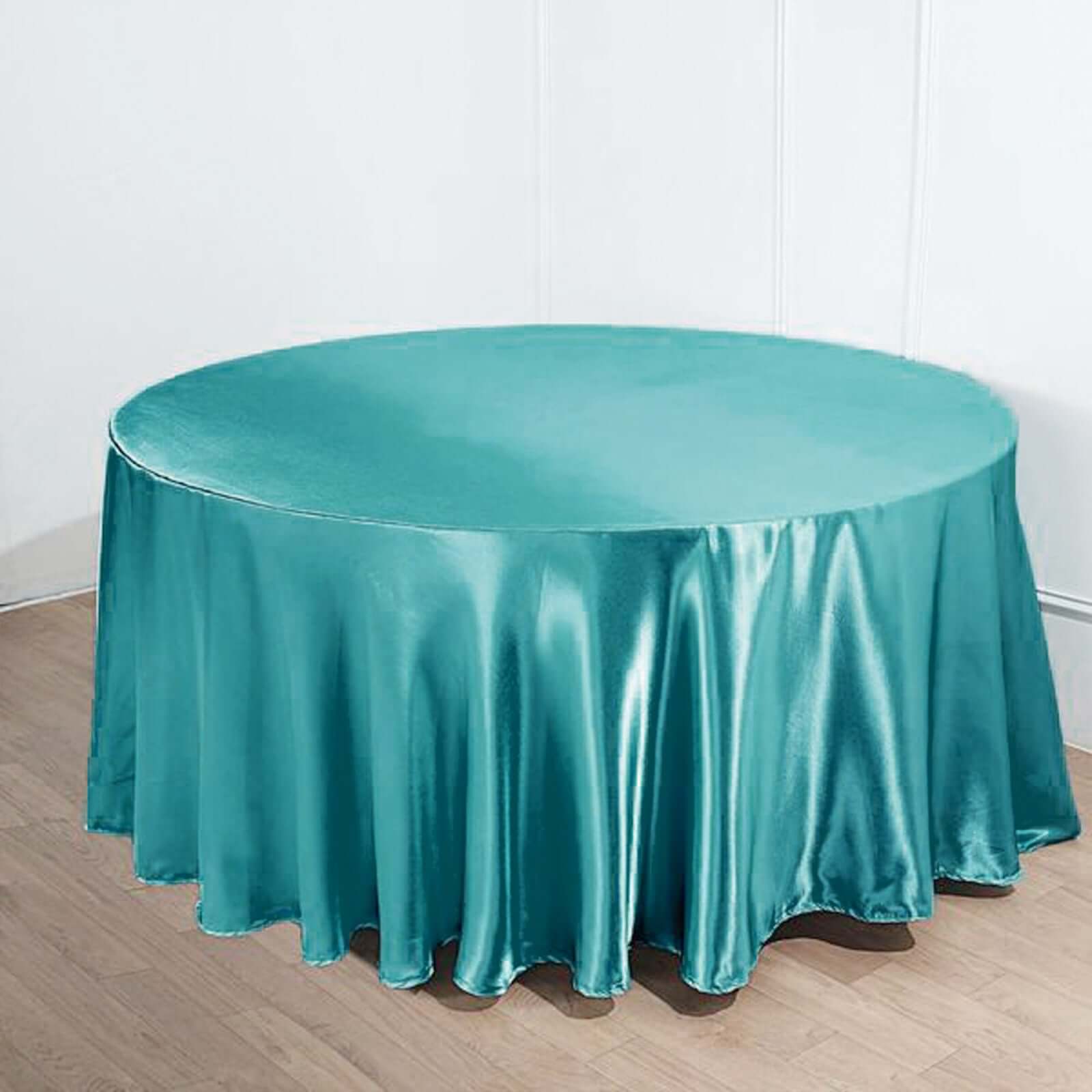 Satin 120" Round Tablecloth Turquoise - Stylish Seamless Table Cover - Linen Luxes