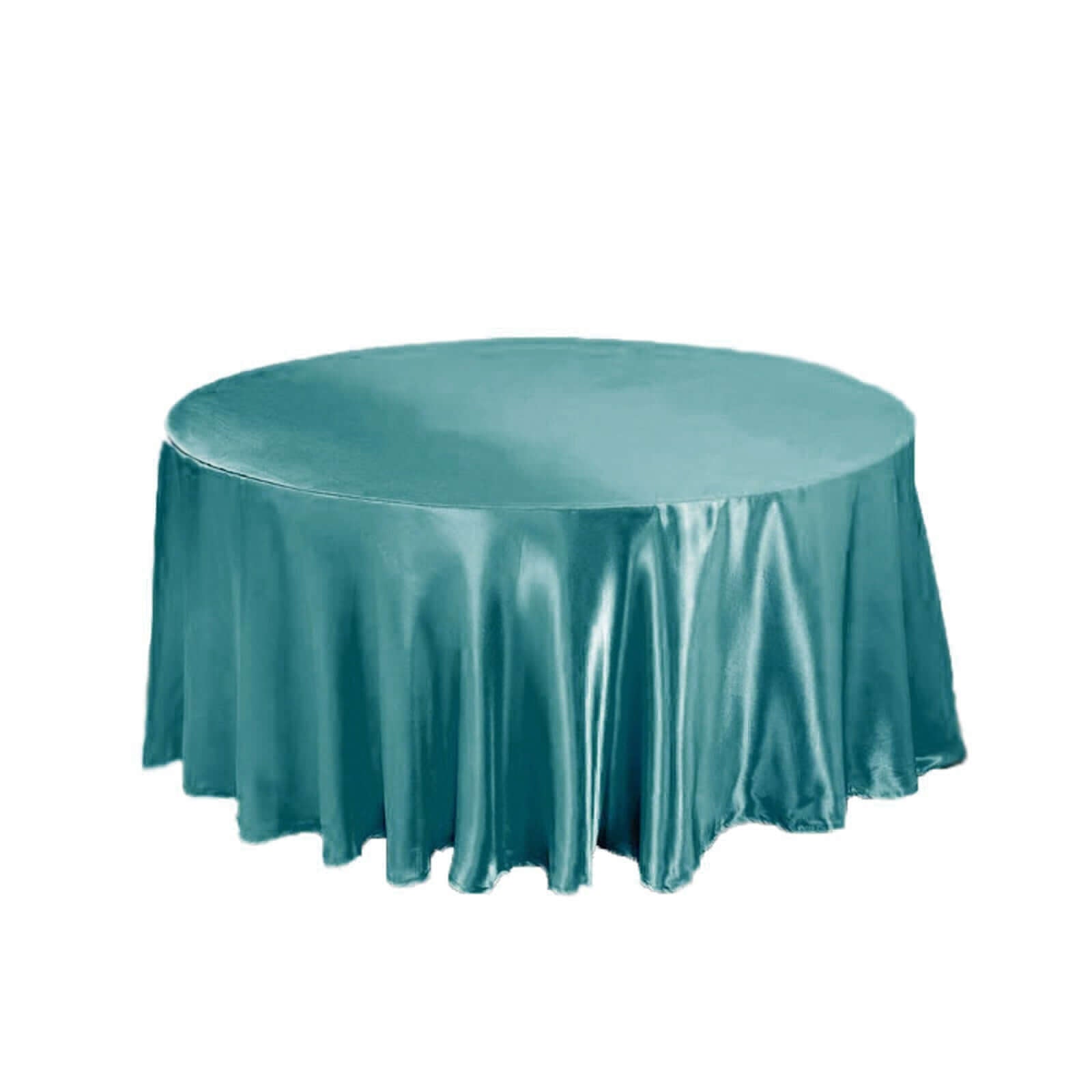 Satin 120" Round Tablecloth Turquoise - Stylish Seamless Table Cover - Linen Luxes