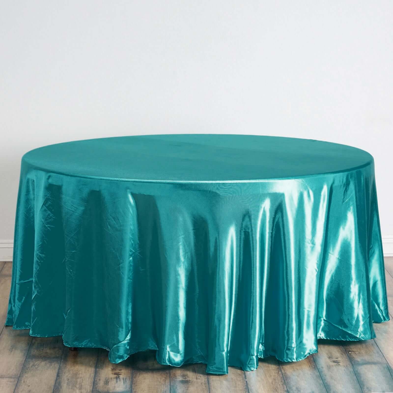 Satin 120" Round Tablecloth Turquoise - Stylish Seamless Table Cover - Linen Luxes