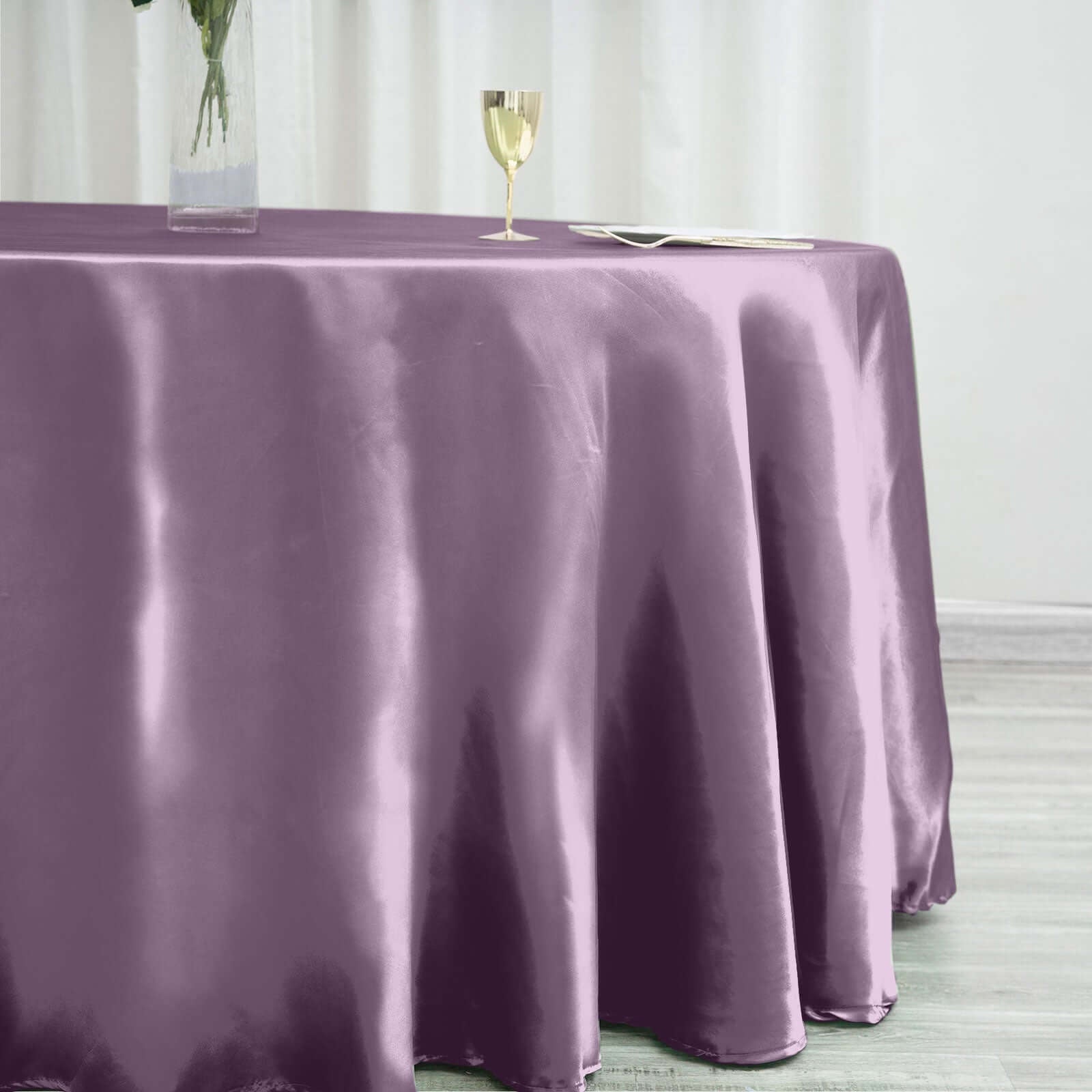 Satin 120" Round Tablecloth Violet Amethyst - Stylish Seamless Table Cover - Linen Luxes