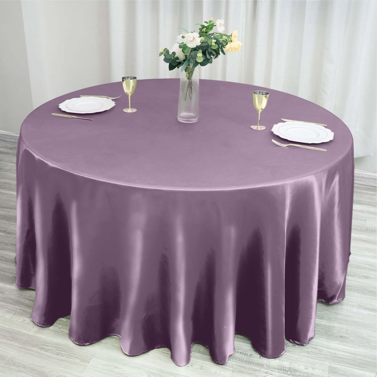 Satin 120" Round Tablecloth Violet Amethyst - Stylish Seamless Table Cover - Linen Luxes