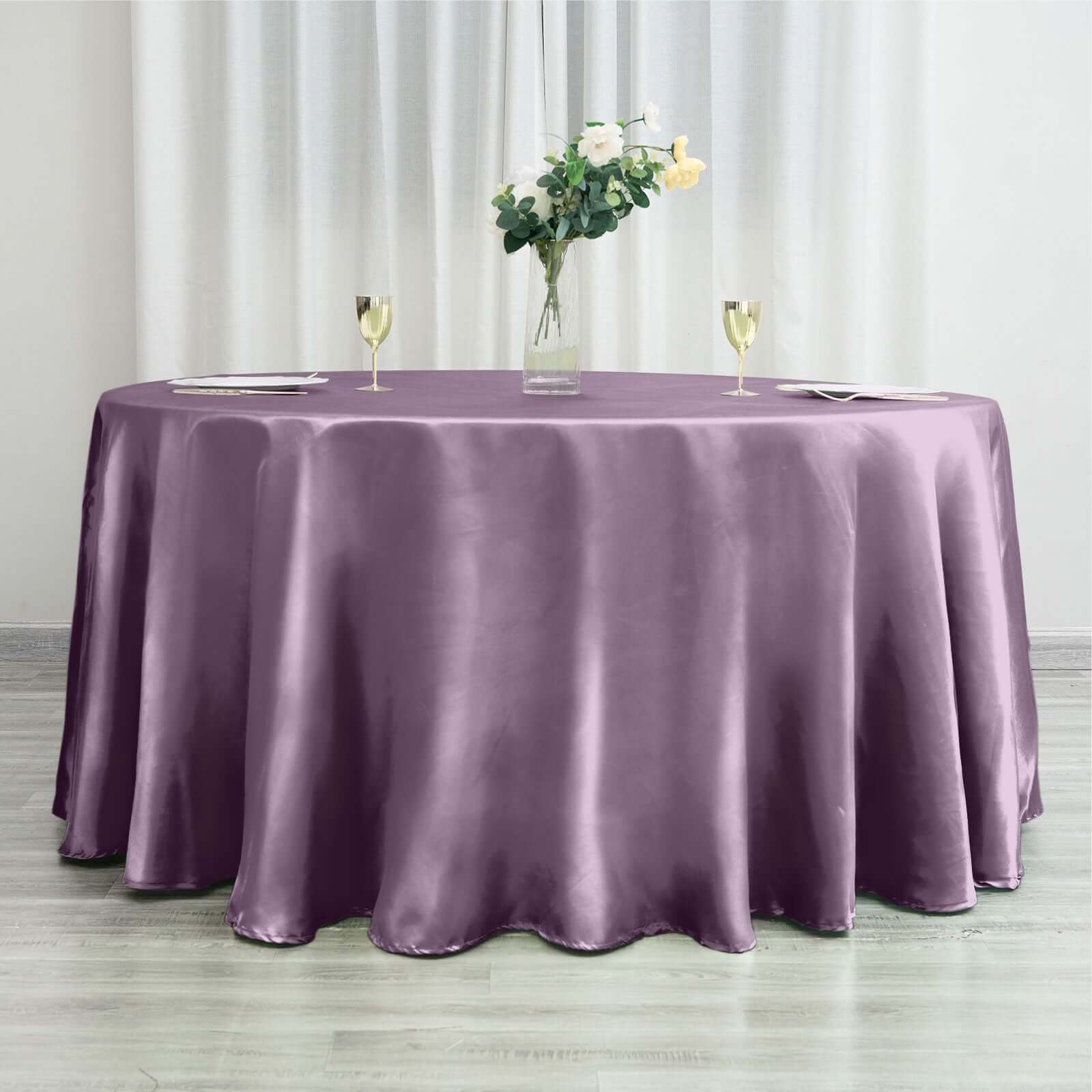 Satin 120" Round Tablecloth Violet Amethyst - Stylish Seamless Table Cover - Linen Luxes
