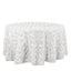 Satin 120" Round Tablecloth White - Grandiose 3D Rosette Design with Seamless Finish for Luxe Events - Linen Luxes