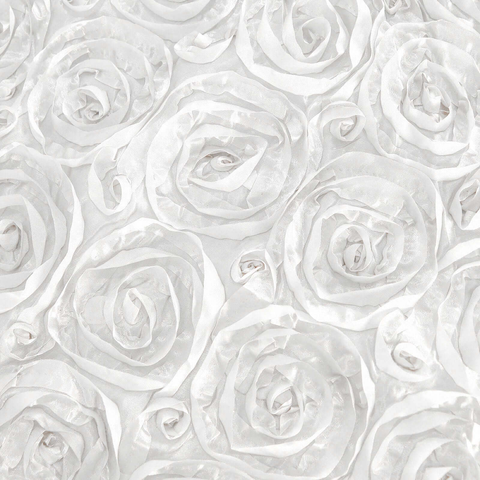 Satin 120" Round Tablecloth White - Grandiose 3D Rosette Design with Seamless Finish for Luxe Events - Linen Luxes