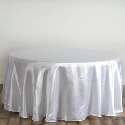 Satin 120" Round Tablecloth White - Stylish Seamless Table Cover for Weddings & Events - Linen Luxes