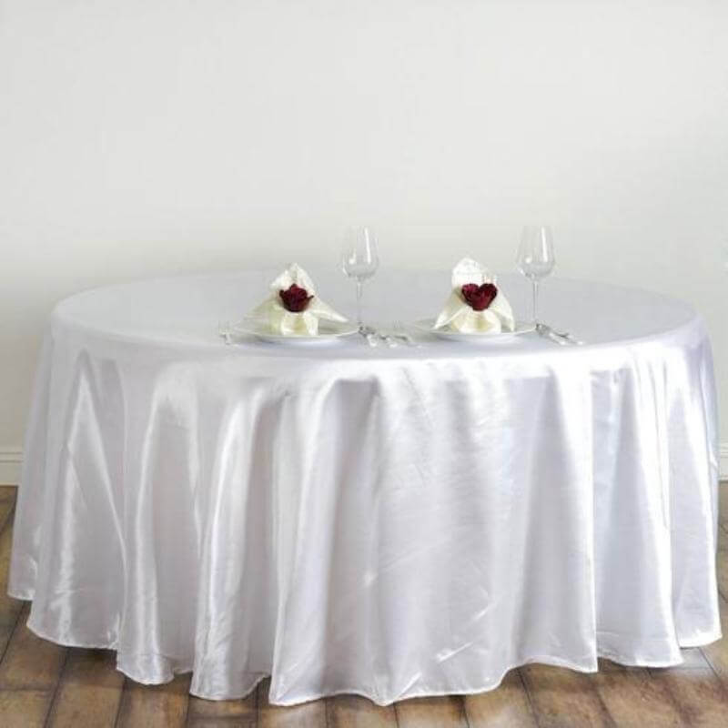 Satin 120" Round Tablecloth White - Stylish Seamless Table Cover for Weddings & Events - Linen Luxes