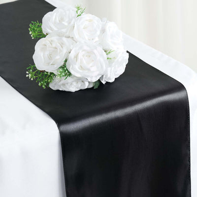 Satin 12"x108" Table Runner Black - Stylish Table Linen for Weddings & Events - Linen Luxes