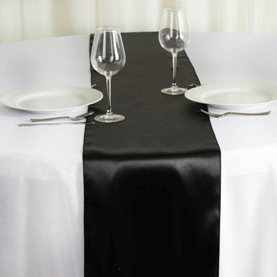 Satin 12"x108" Table Runner Black - Stylish Table Linen for Weddings & Events - Linen Luxes