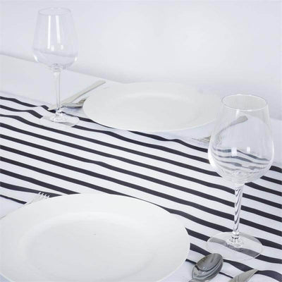 Satin 12"x108" Table Runner Black/White Asymmetric Stripe - Modern Chic Table Decor - Linen Luxes
