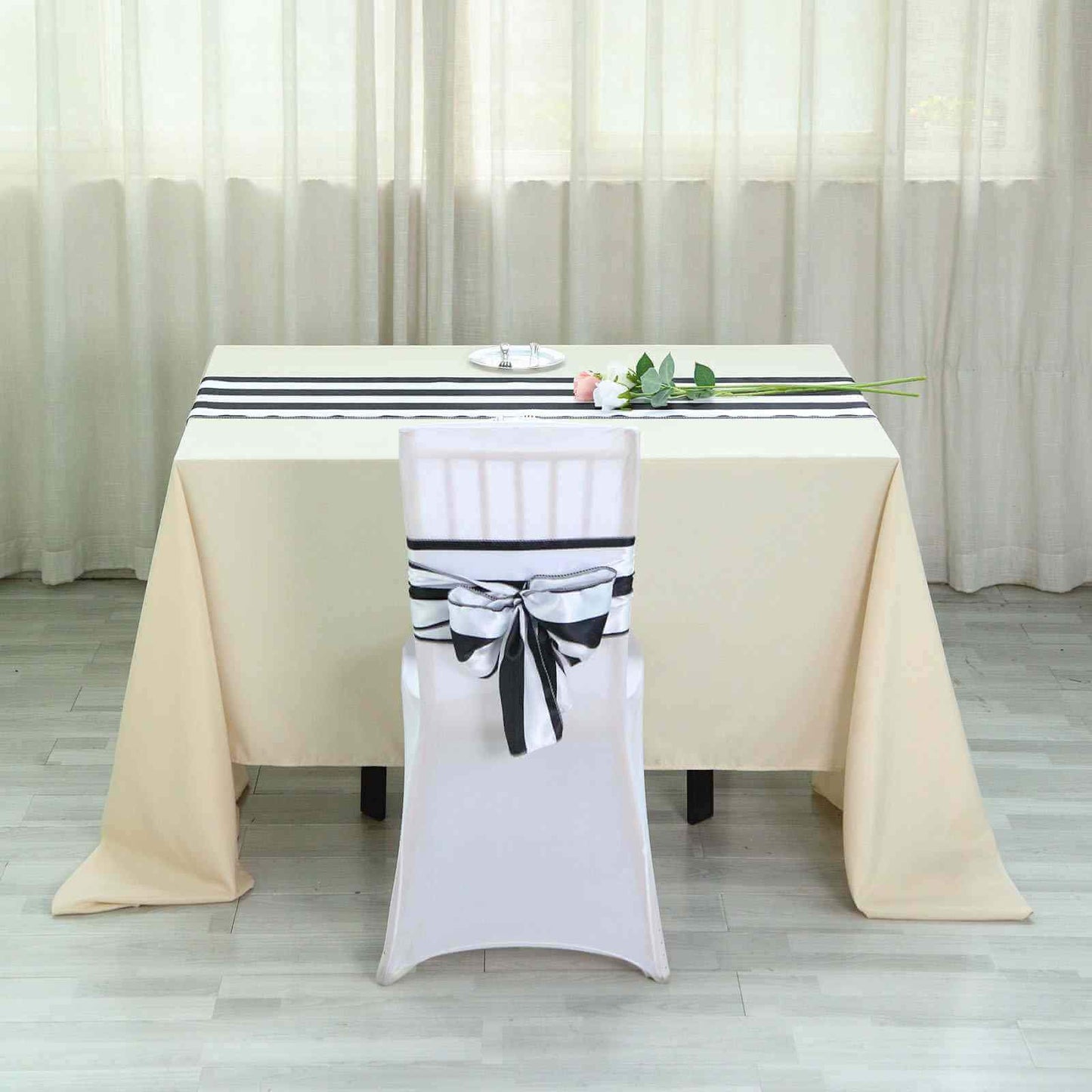 Satin 12"x108" Table Runner Black/White Stripe - Classic & Exquisite Table Decor - Linen Luxes
