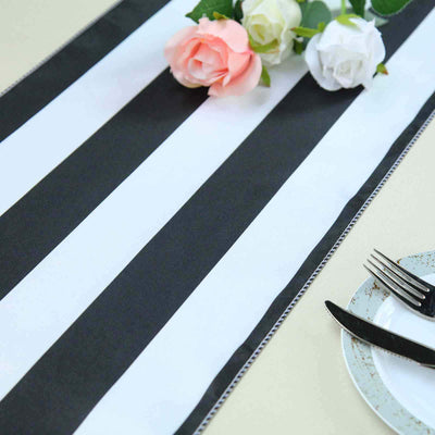 Satin 12"x108" Table Runner Black/White Stripe - Classic & Exquisite Table Decor - Linen Luxes