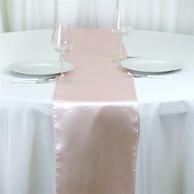 Satin 12"x108" Table Runner Blush - Stylish Table Linen - Linen Luxes