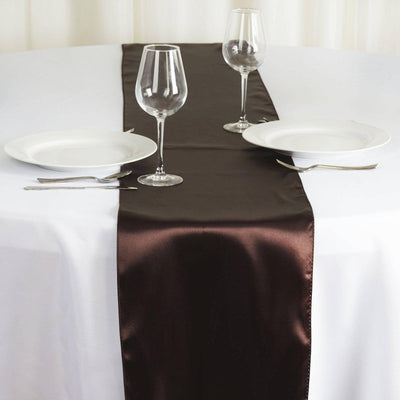 Satin 12"x108" Table Runner Chocolate - Stylish Table Linen - Linen Luxes