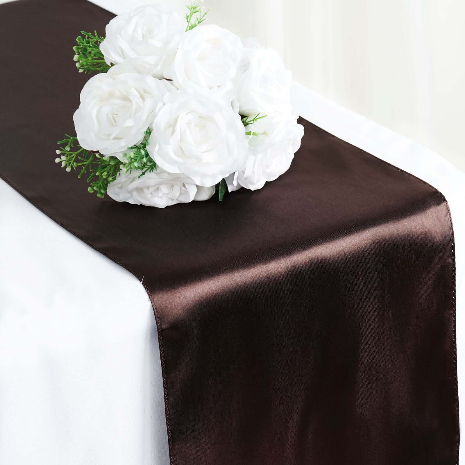 Satin 12"x108" Table Runner Chocolate - Stylish Table Linen - Linen Luxes