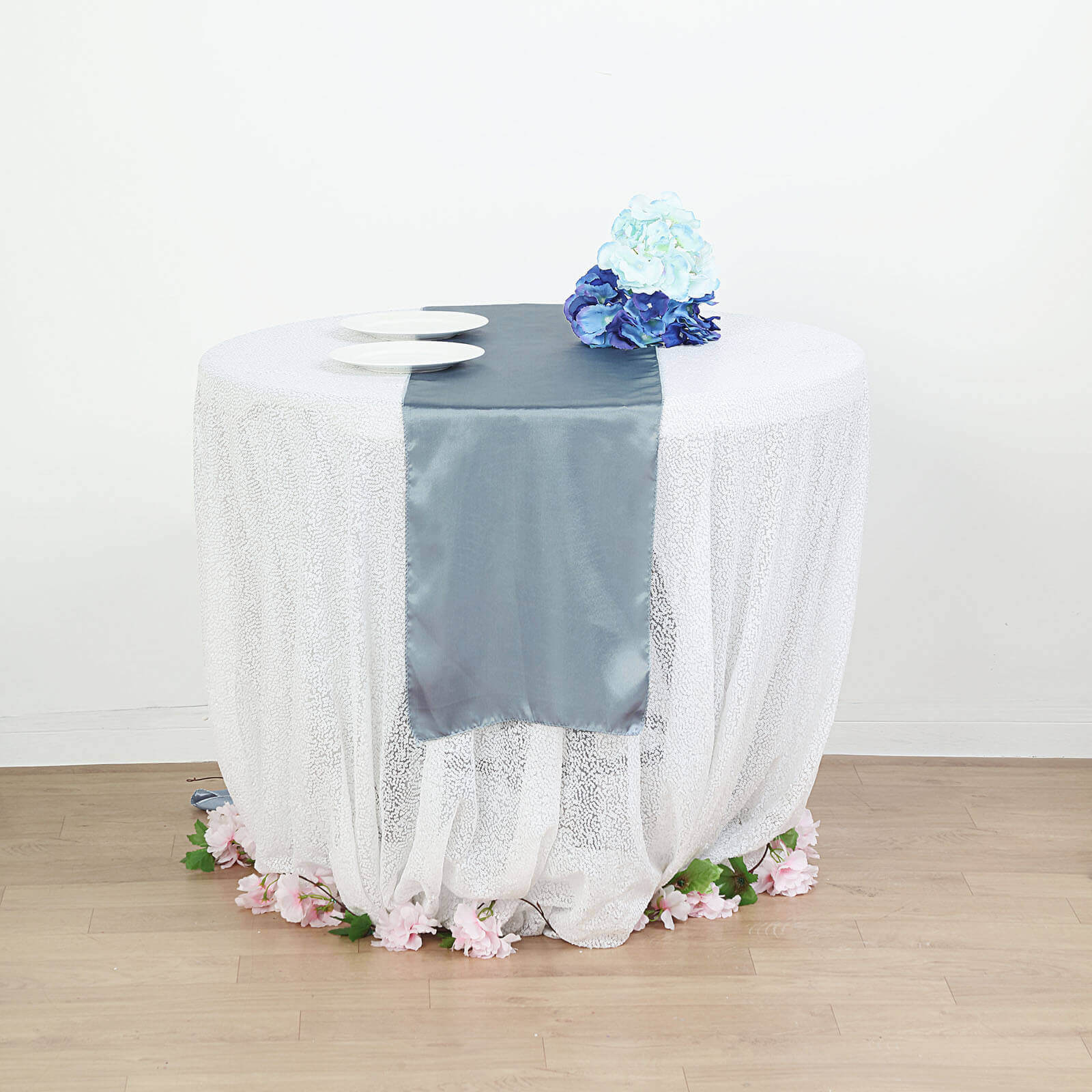 Satin 12"x108" Table Runner Dusty Blue - Stylish Table Linen - Linen Luxes