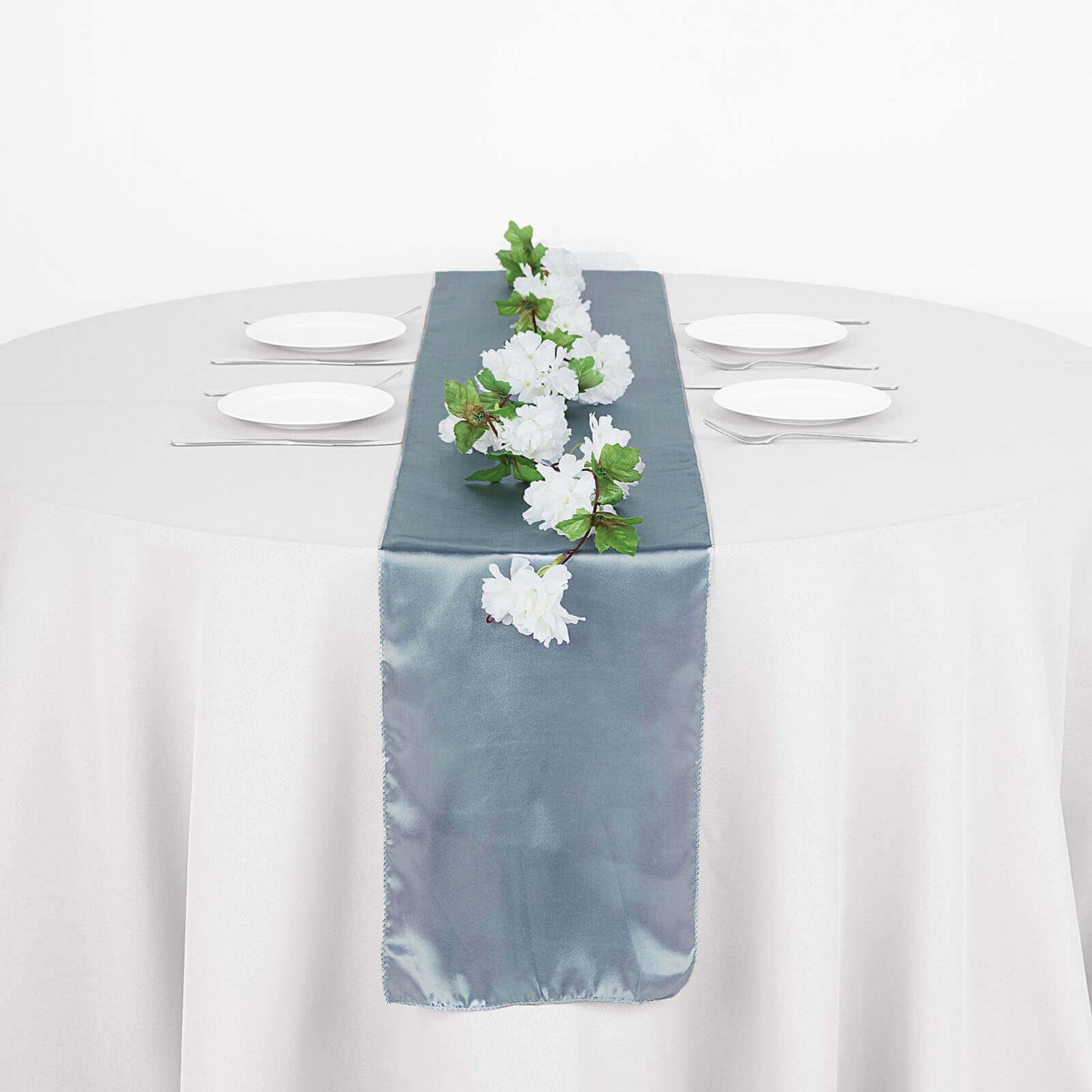 Satin 12"x108" Table Runner Dusty Blue - Stylish Table Linen - Linen Luxes