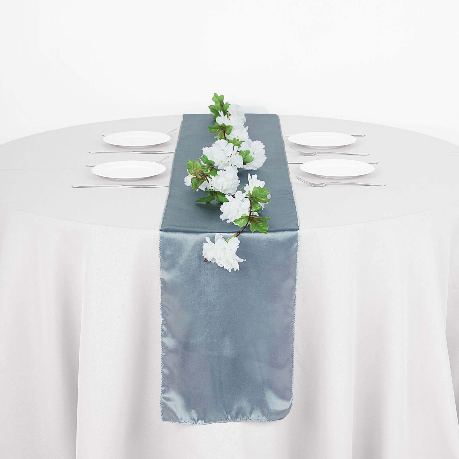 Satin 12"x108" Table Runner Dusty Blue - Stylish Table Linen - Linen Luxes