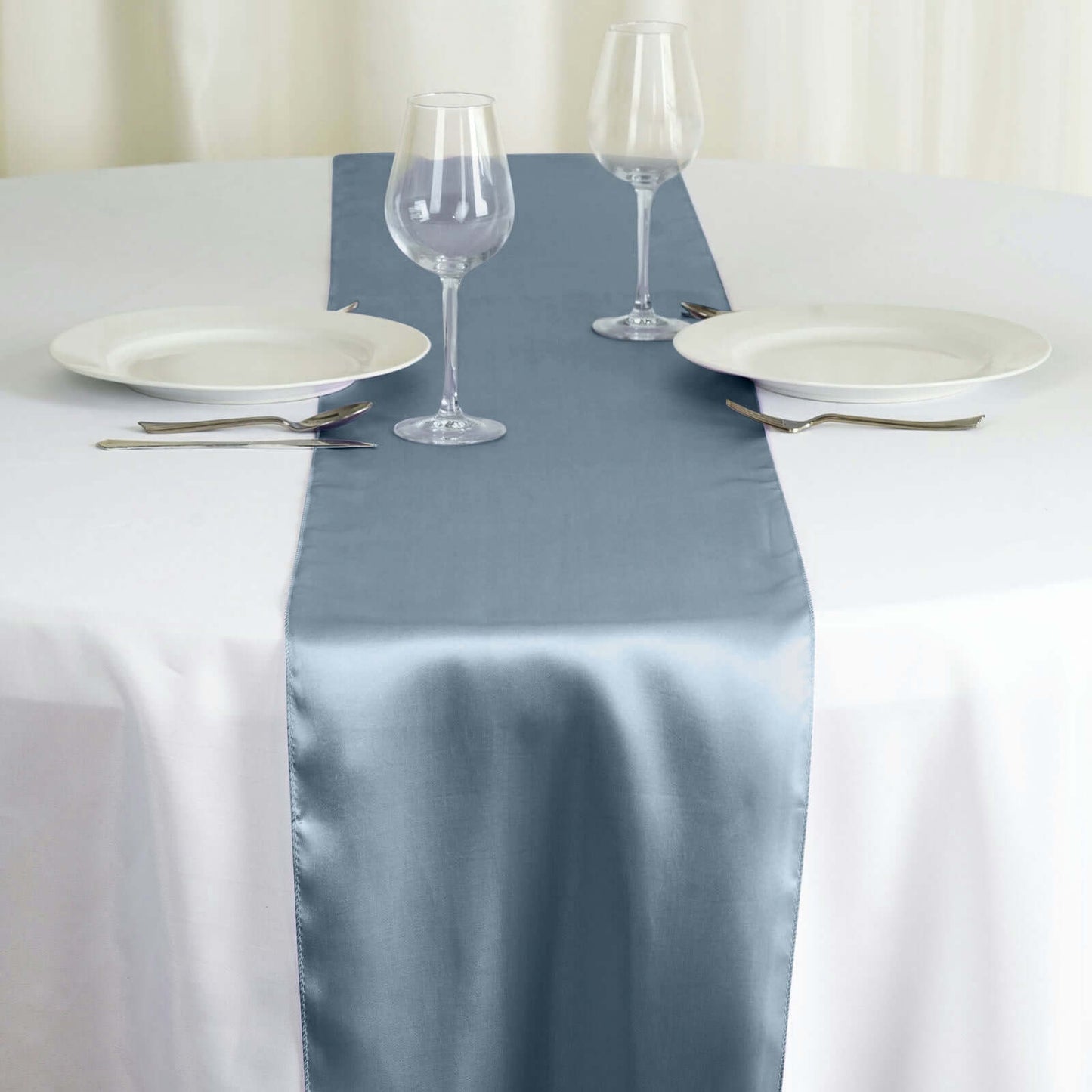 Satin 12"x108" Table Runner Dusty Blue - Stylish Table Linen - Linen Luxes