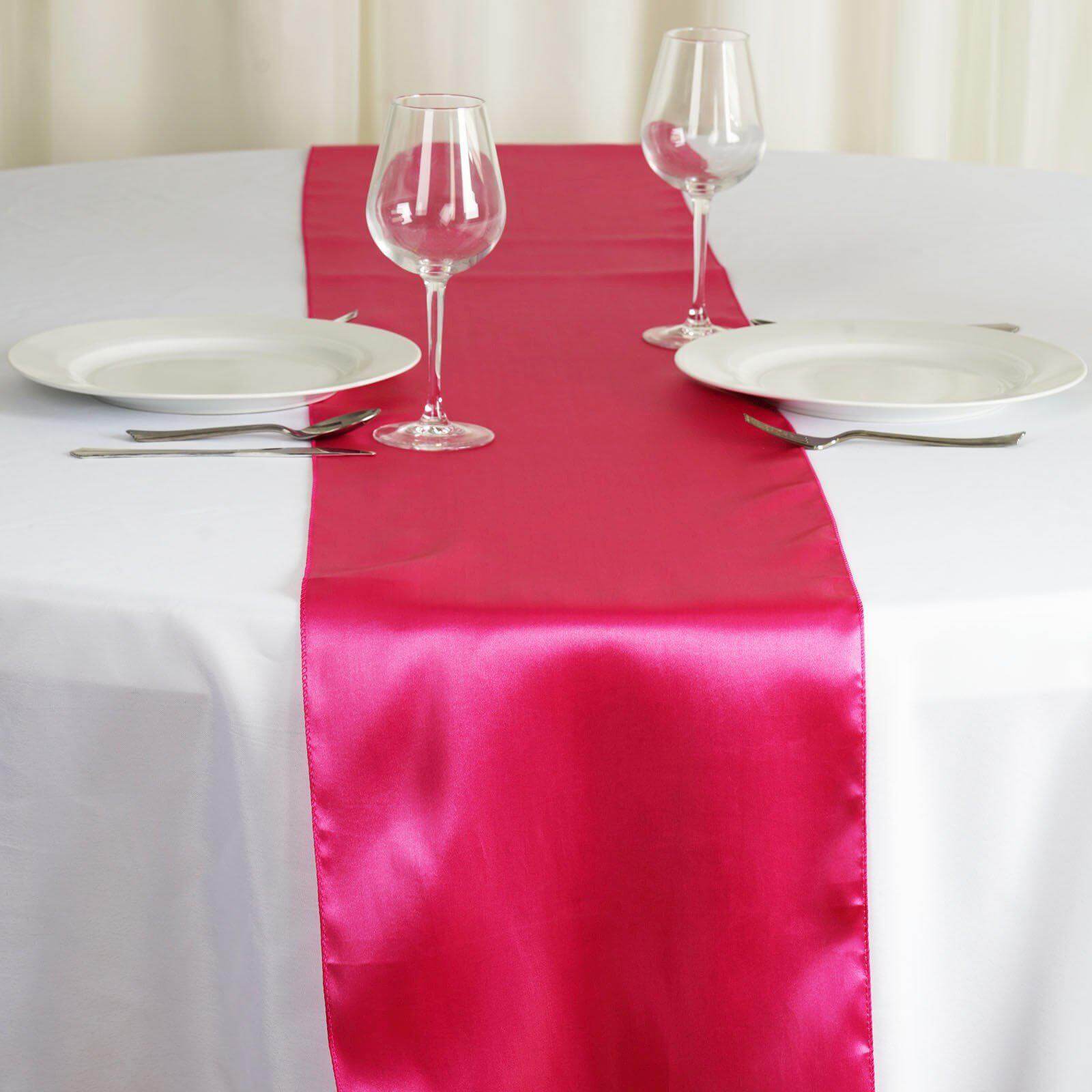 Satin 12"x108" Table Runner Fuchsia - Stylish Table Linen - Linen Luxes