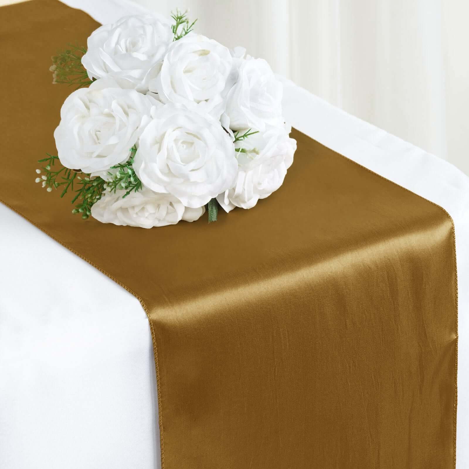 Satin 12"x108" Table Runner Gold - Stylish Table Linen for Weddings & Events - Linen Luxes