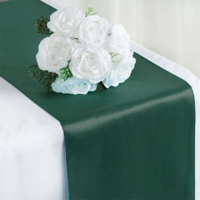 Satin 12"x108" Table Runner Hunter Emerald Green - Stylish Table Linen - Linen Luxes