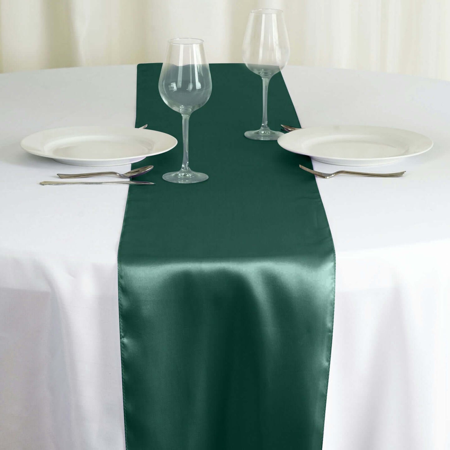 Satin 12"x108" Table Runner Hunter Emerald Green - Stylish Table Linen - Linen Luxes