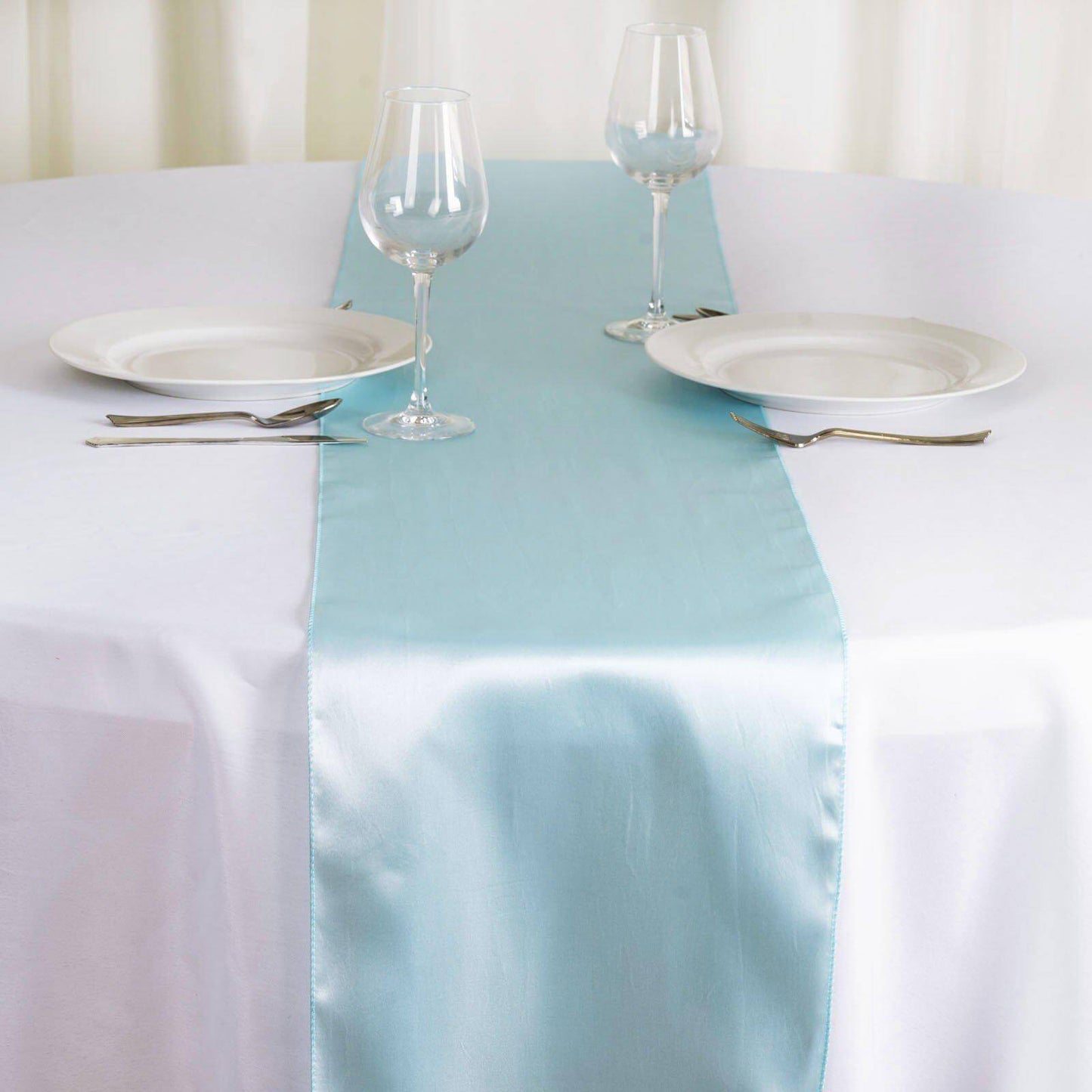 Satin 12"x108" Table Runner Light Blue - Stylish Table Linen - Linen Luxes