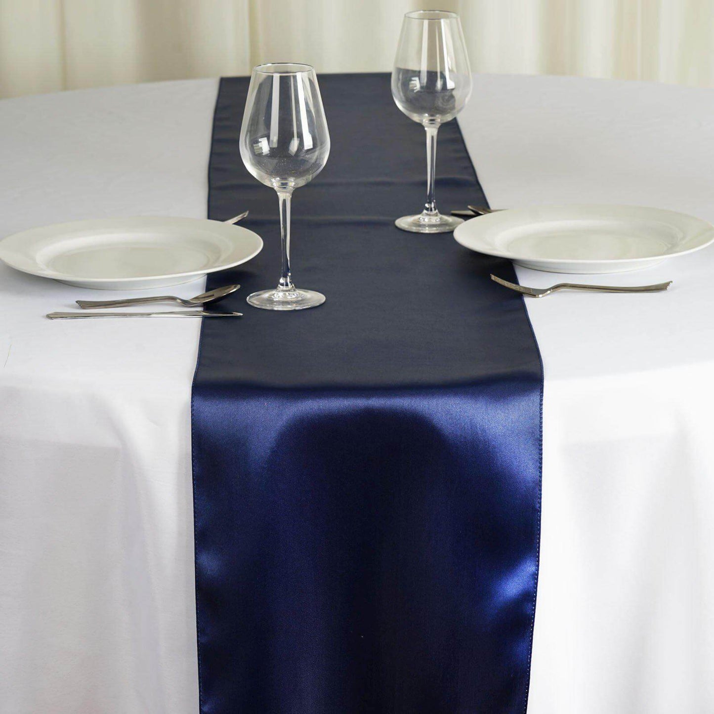 Satin 12"x108" Table Runner Navy Blue - Stylish Table Linen - Linen Luxes