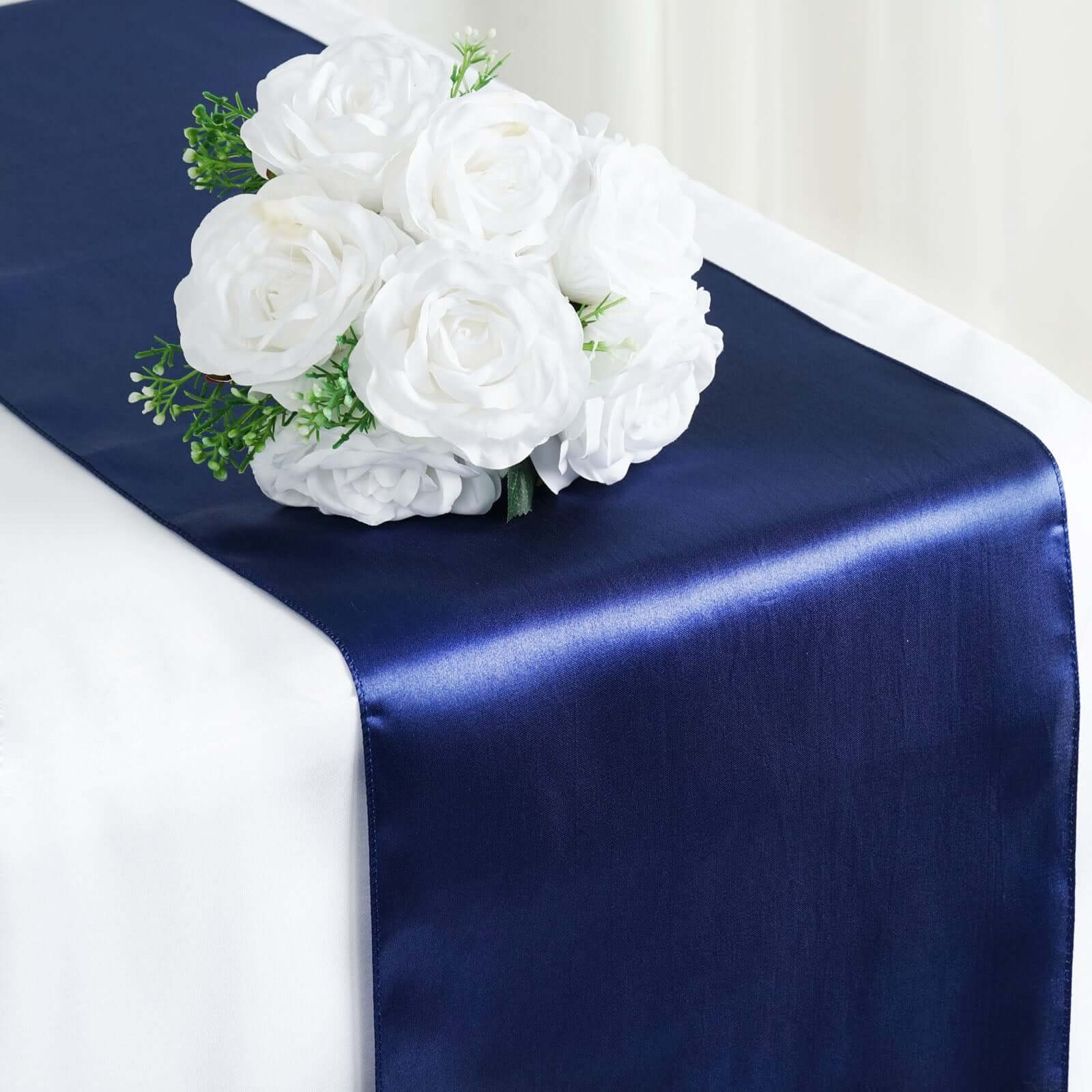 Satin 12"x108" Table Runner Navy Blue - Stylish Table Linen - Linen Luxes