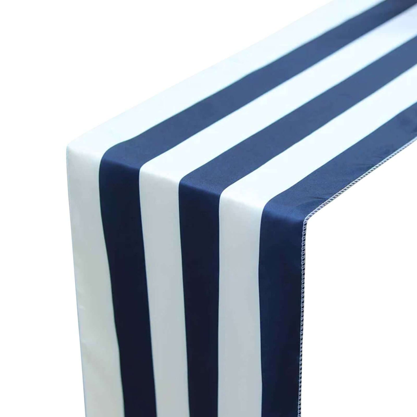 Satin 12"x108" Table Runner Navy Blue/White Stripe - Classic Striped Design - Linen Luxes
