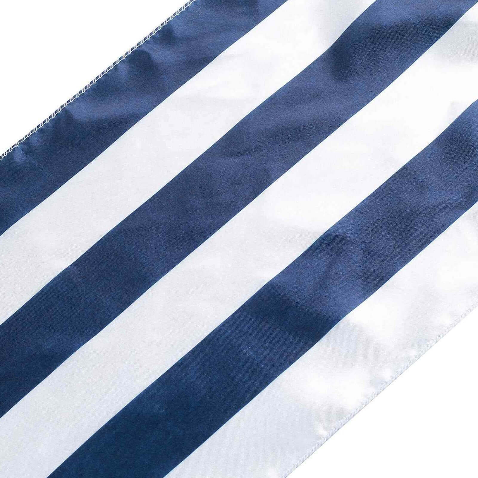Satin 12"x108" Table Runner Navy Blue/White Stripe - Classic Striped Design - Linen Luxes