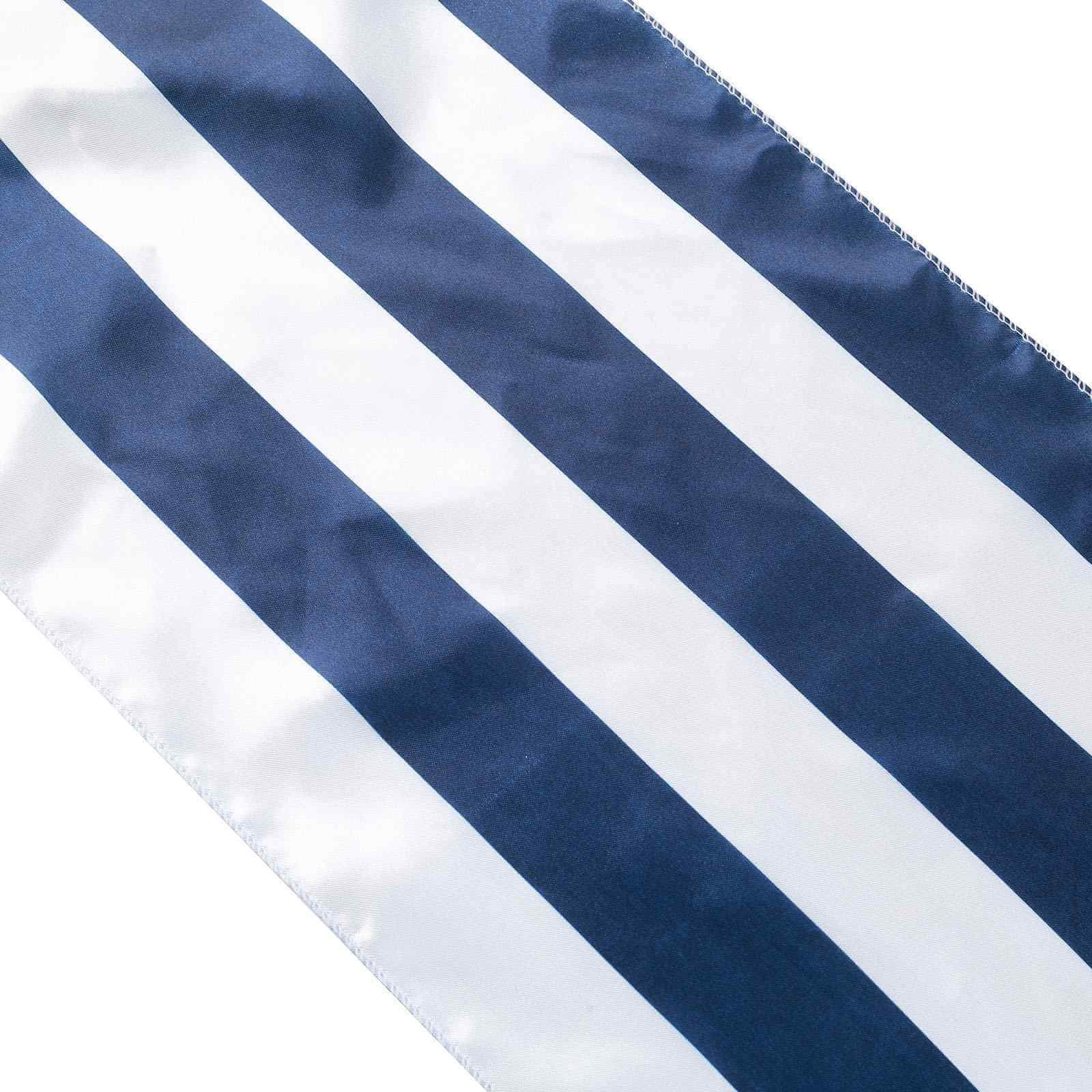 Satin 12"x108" Table Runner Navy Blue/White Stripe - Classic Striped Design - Linen Luxes
