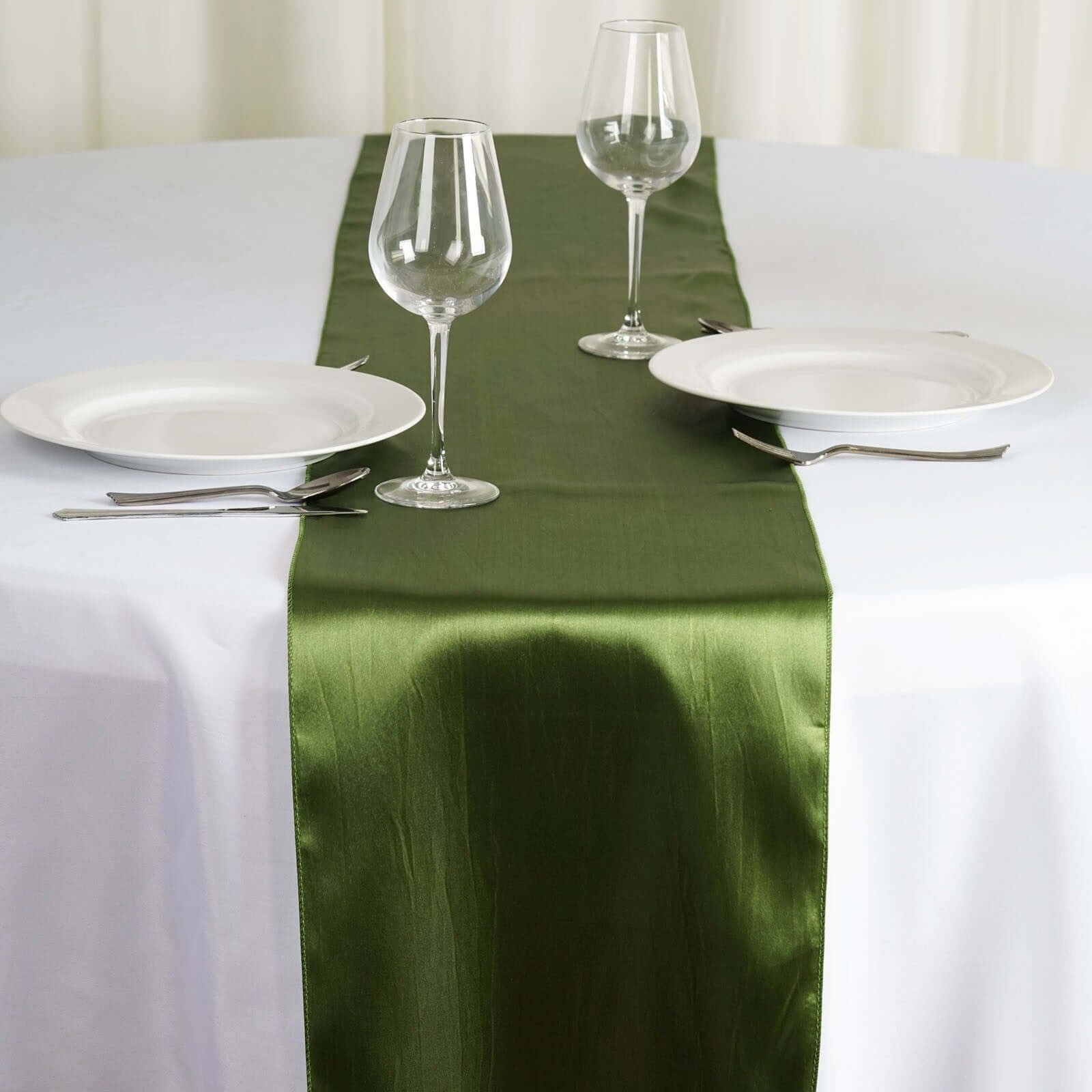 Satin 12"x108" Table Runner Olive Green - Stylish Table Linen - Linen Luxes