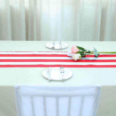 Satin 12"x108" Table Runner Red/White Stripe - Classic Striped Design - Linen Luxes