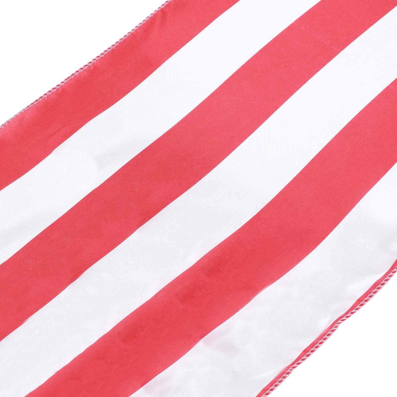 Satin 12"x108" Table Runner Red/White Stripe - Classic Striped Design - Linen Luxes