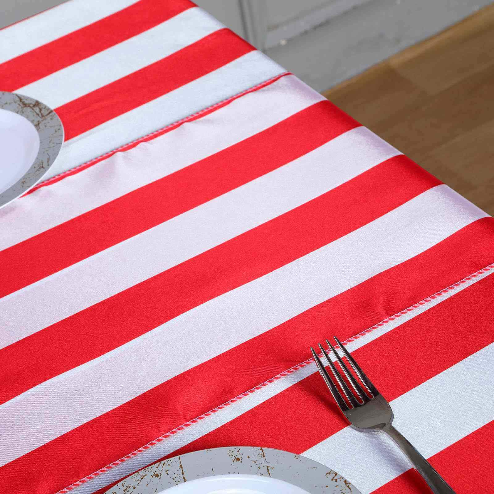 Satin 12"x108" Table Runner Red/White Stripe - Classic Striped Design - Linen Luxes