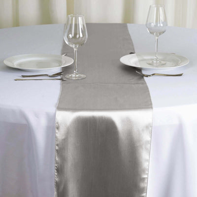Satin 12"x108" Table Runner Silver - Stylish Table Linen - Linen Luxes