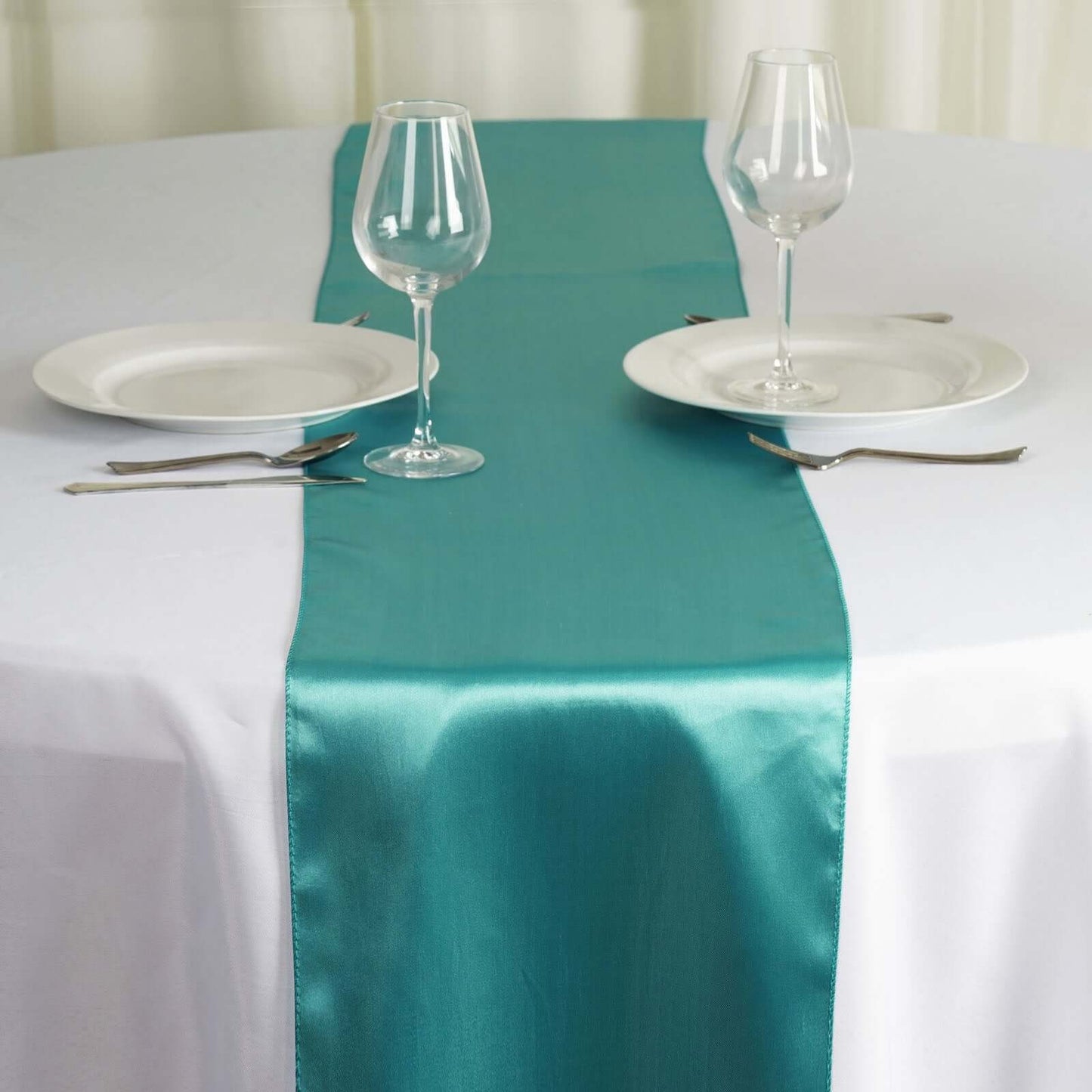 Satin 12"x108" Table Runner Turquoise - Stylish Table Linen - Linen Luxes