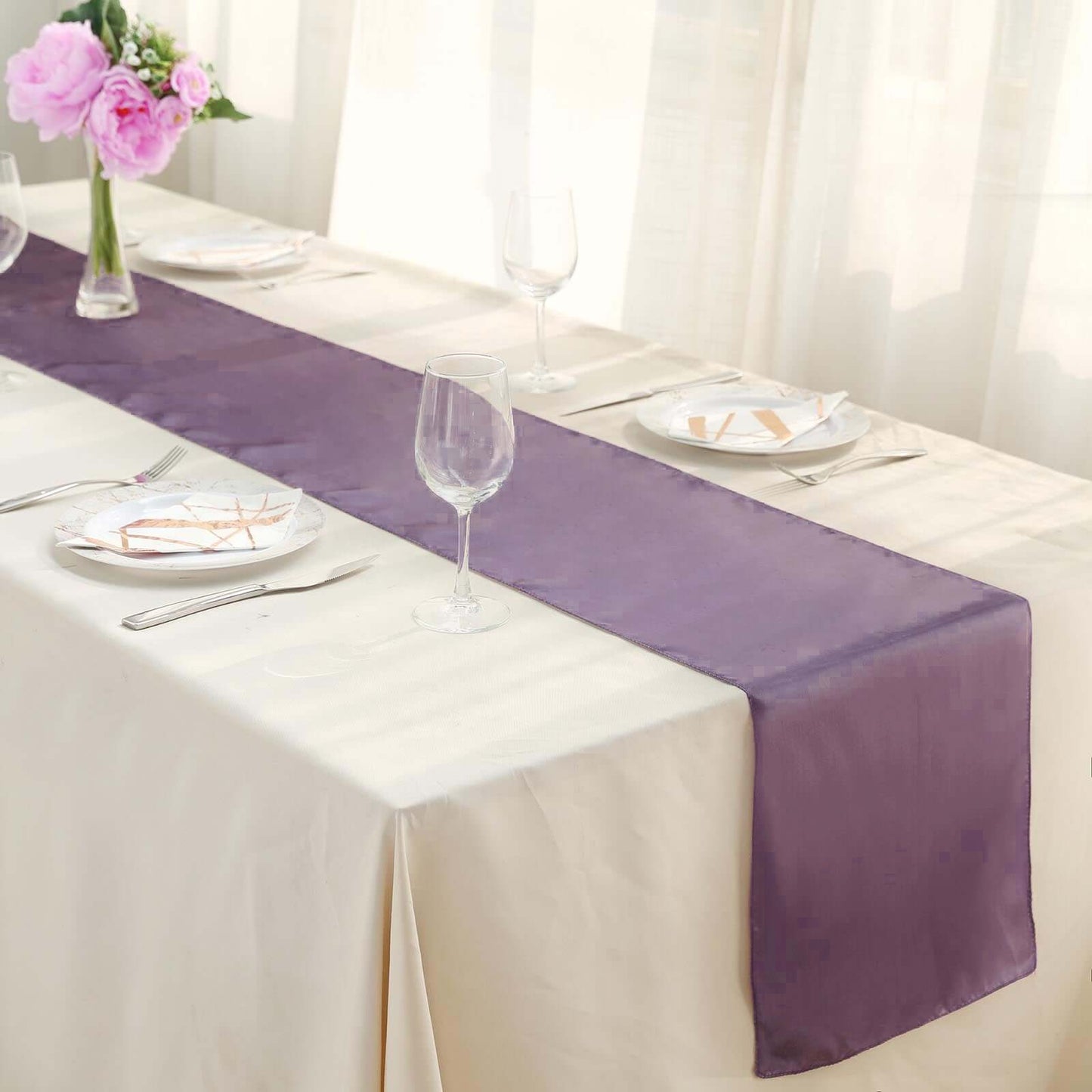 Satin 12"x108" Table Runner Violet Amethyst - Stylish Table Linen - Linen Luxes