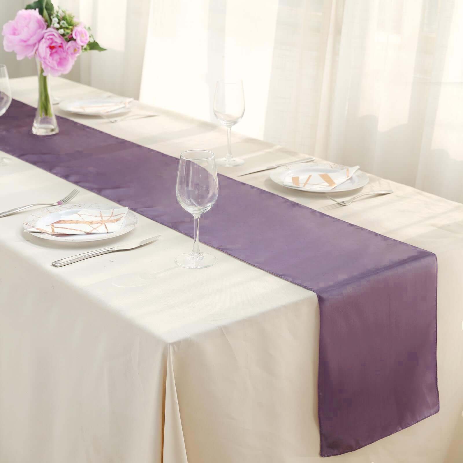 Satin 12"x108" Table Runner Violet Amethyst - Stylish Table Linen - Linen Luxes