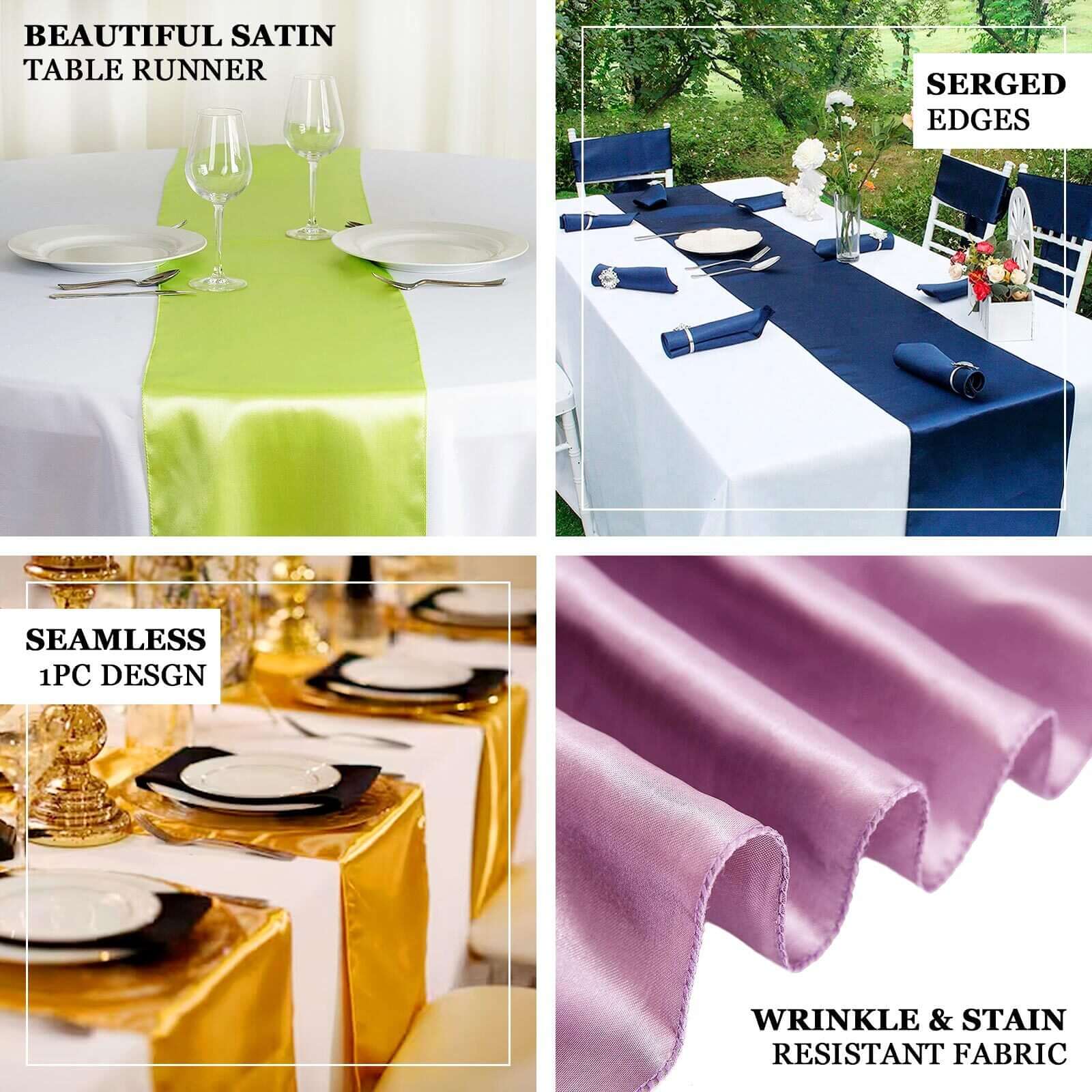 Satin 12"x108" Table Runner Yellow - Stylish Table Linen - Linen Luxes