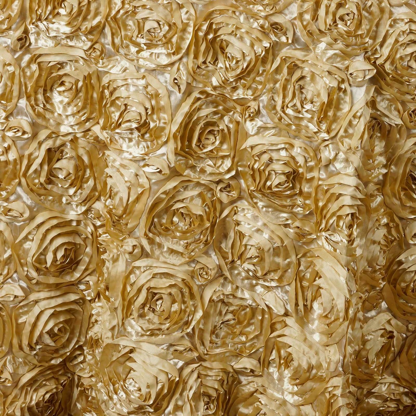 Satin 132" Round Tablecloth Champagne - Seamless Grandiose 3D Rosette Table Cover - Linen Luxes
