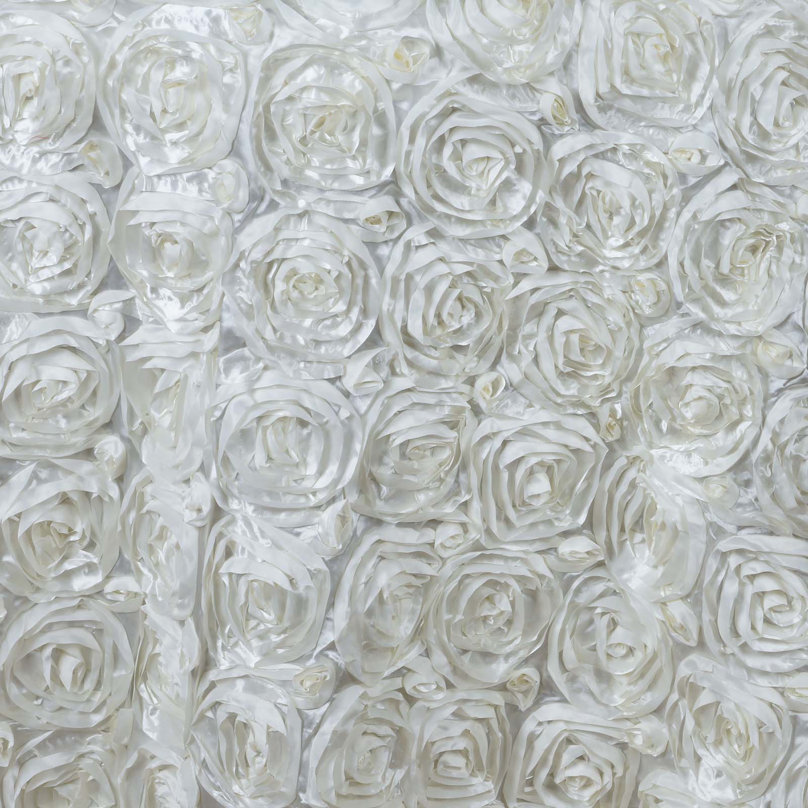 Satin 132" Round Tablecloth Ivory - Seamless Grandiose 3D Rosette Table Cover - Linen Luxes