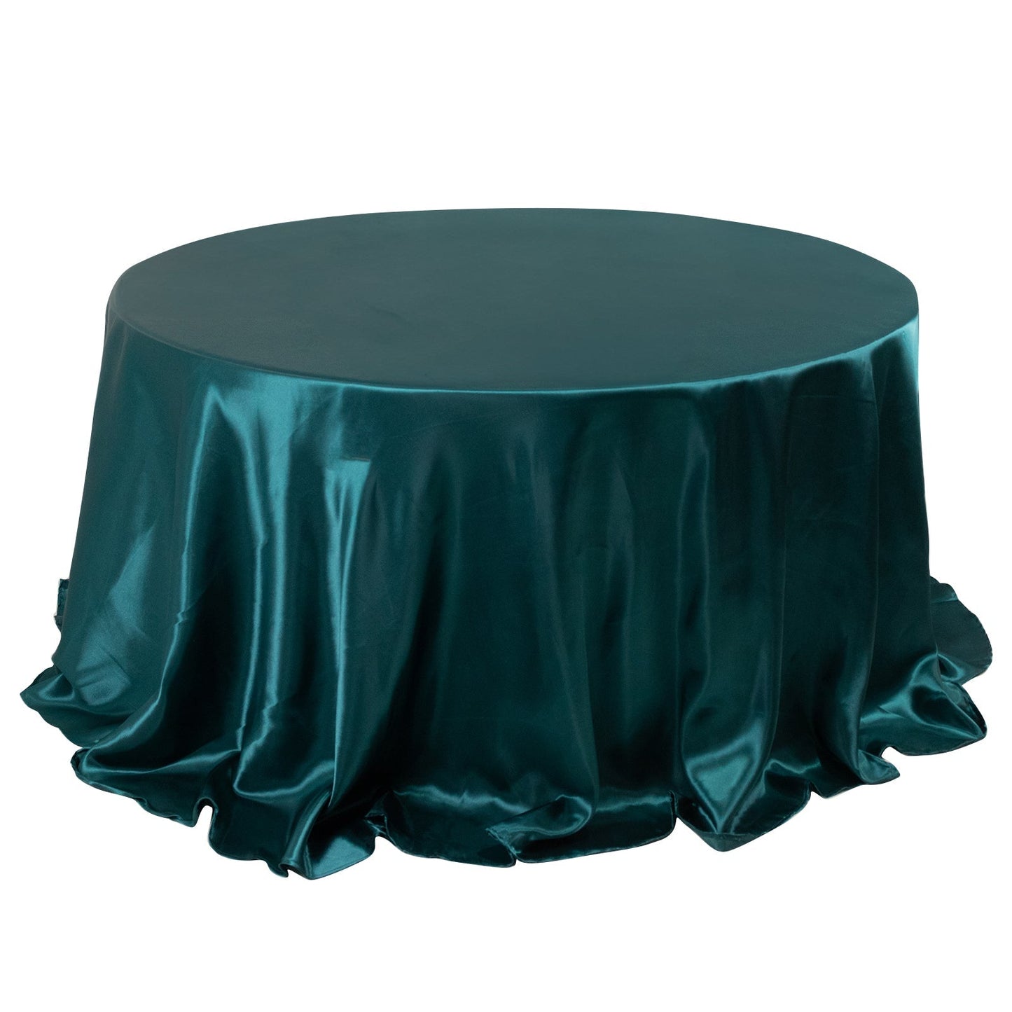 Satin 132" Round Tablecloth Peacock Teal - Stylish Seamless Table Cover